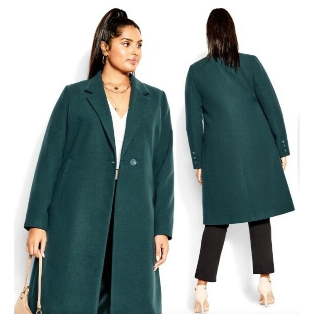 NWT City Chic Emerald Green Trench Coat Pockets Women's  XL